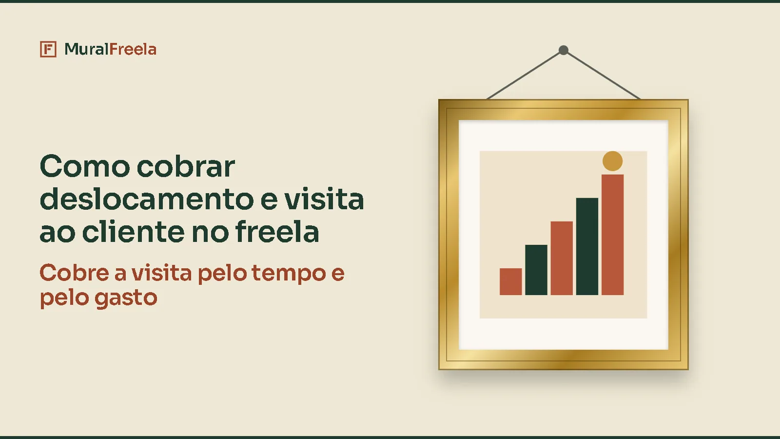 Como cobrar deslocamento e visita ao cliente no freela: Cobre a visita pelo tempo e pelo gasto. Ilustração: o quadro de moldura dourada do MuralFreela.